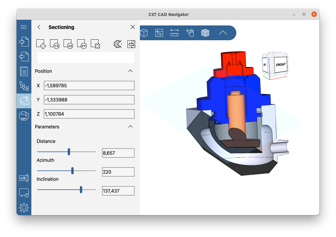 Parameters of 3D section: Distance, Azimuth, Inclination
